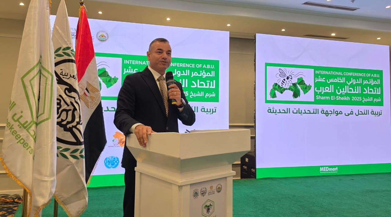 فتحي بحيري رئيس إتحاد النحالين العرب خلال فعاليات مؤتمر شرم الشيخ للنحالين العرب