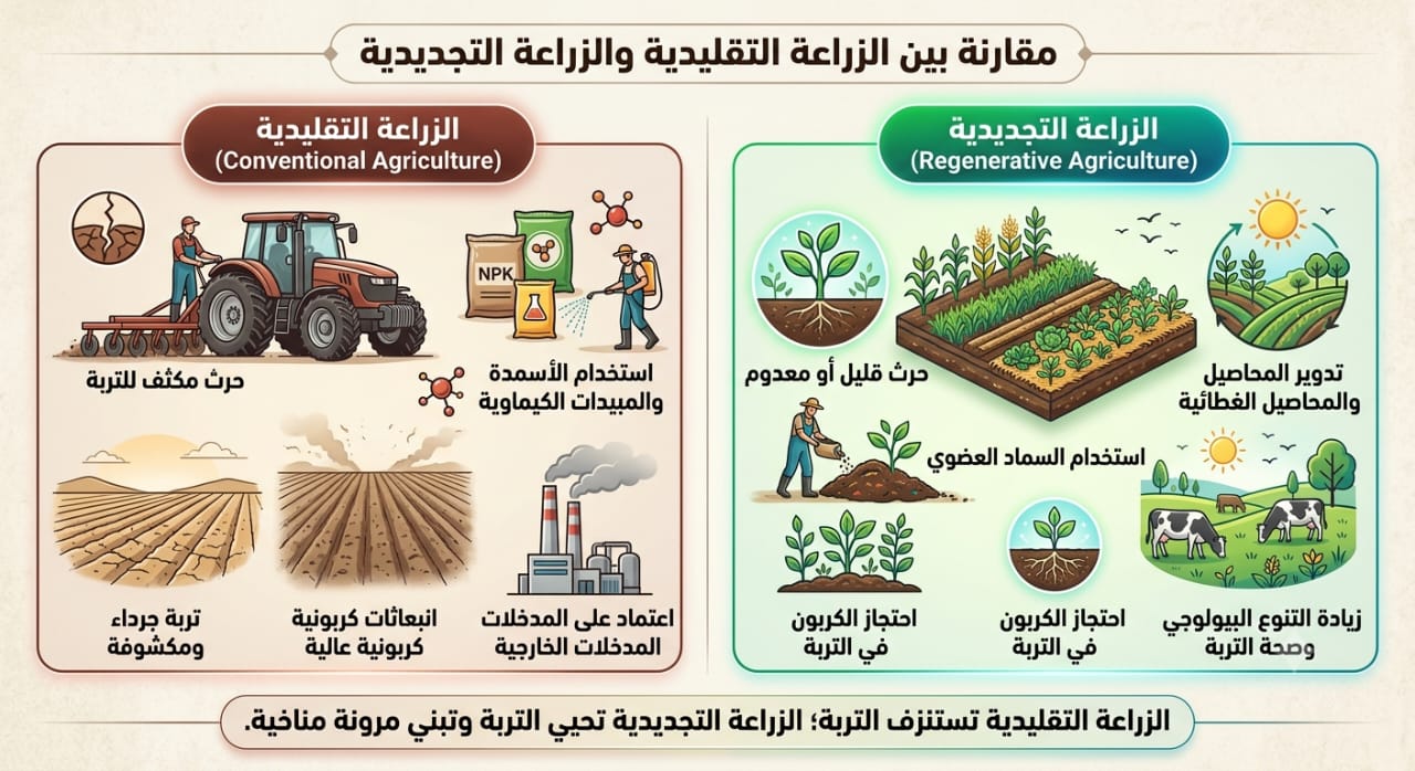 مقارنة بين الزراعة التقليدية والتجديدية